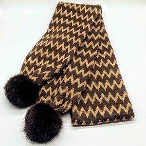 Vintage Carlisle Cotton Cashmere Fur Pom Oblong Scarf